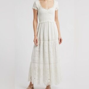 NWT LoveShackFancy Bisolet Optic White Eyelet Lace Maxi Dress XXS